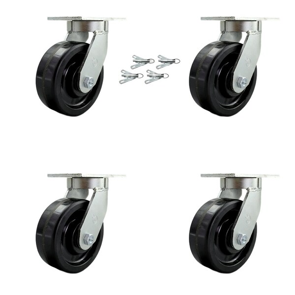 Service Caster 8'' Extra Heavy Duty Phenolic Swivel Caster Set with Swivel Locks , 4PK CRAN-SCC-KP92S830-PHR-BSL-4 - main